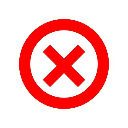 Red cross on white background. Isolated vector illustration. Circle shape  no button. Negative symbol. -